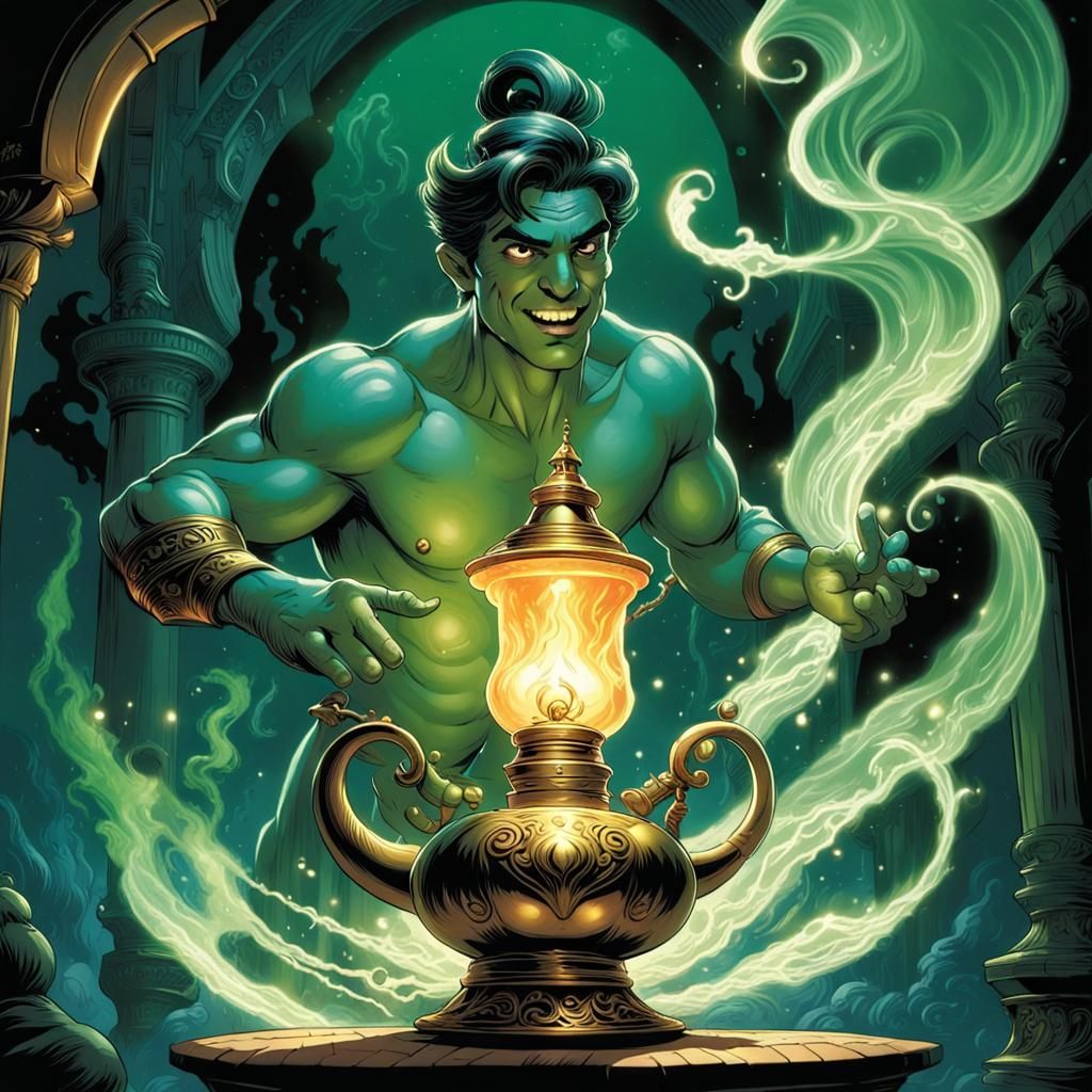 Green Genie Emerges: Comic Book Art