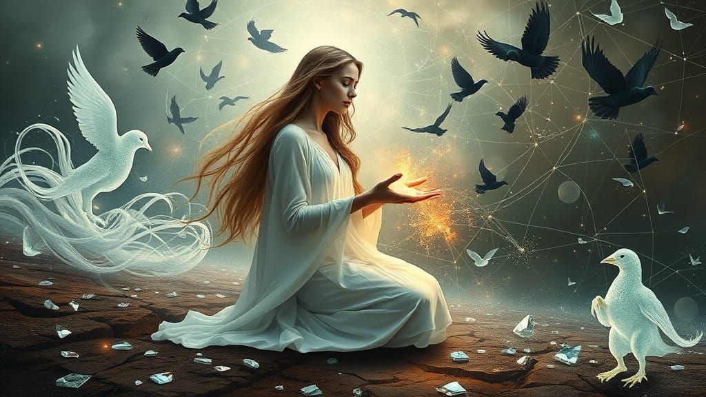 Serene Goddess in a Dreamlike Landscape