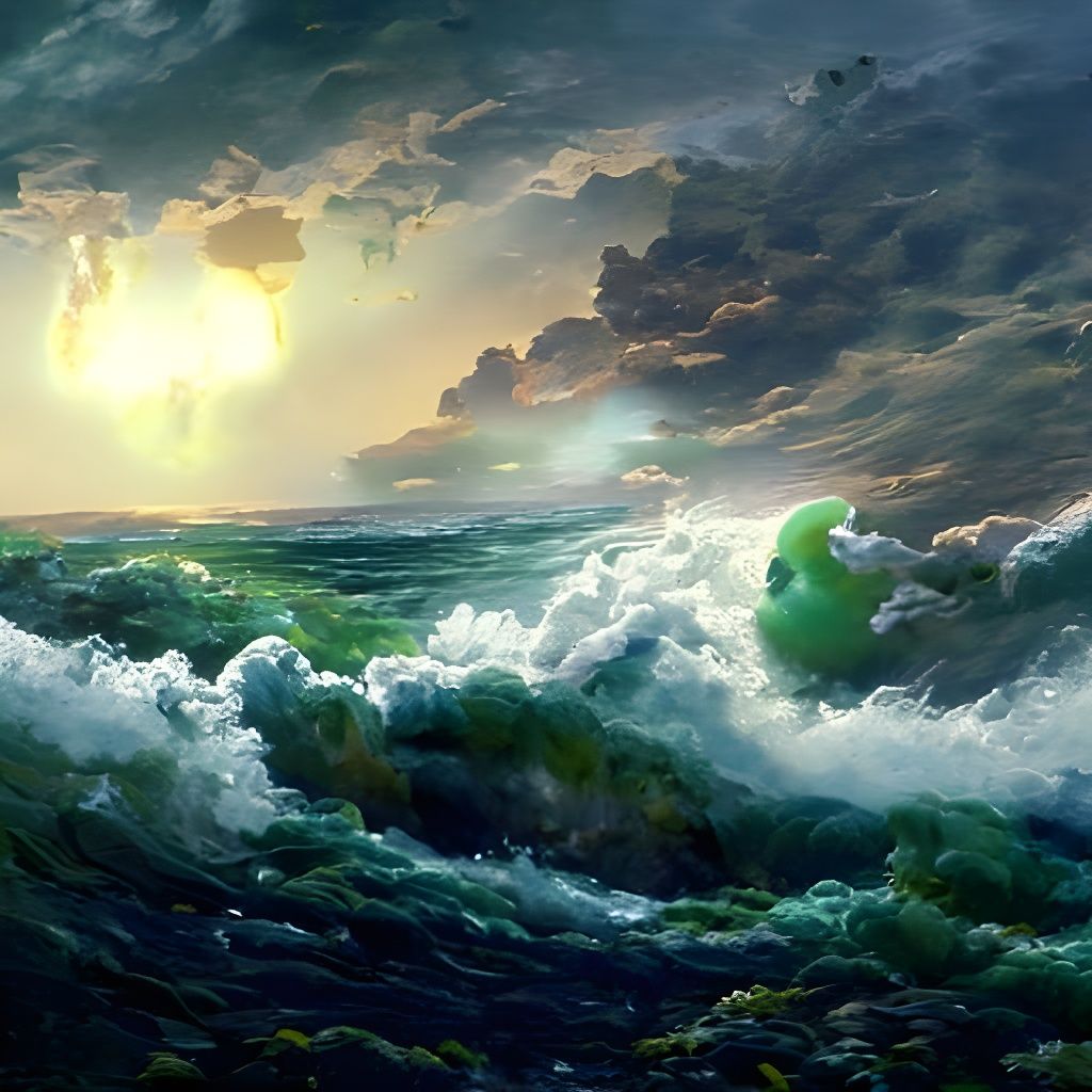Hyperrealistic Ocean Scene Reflecting Sunlight