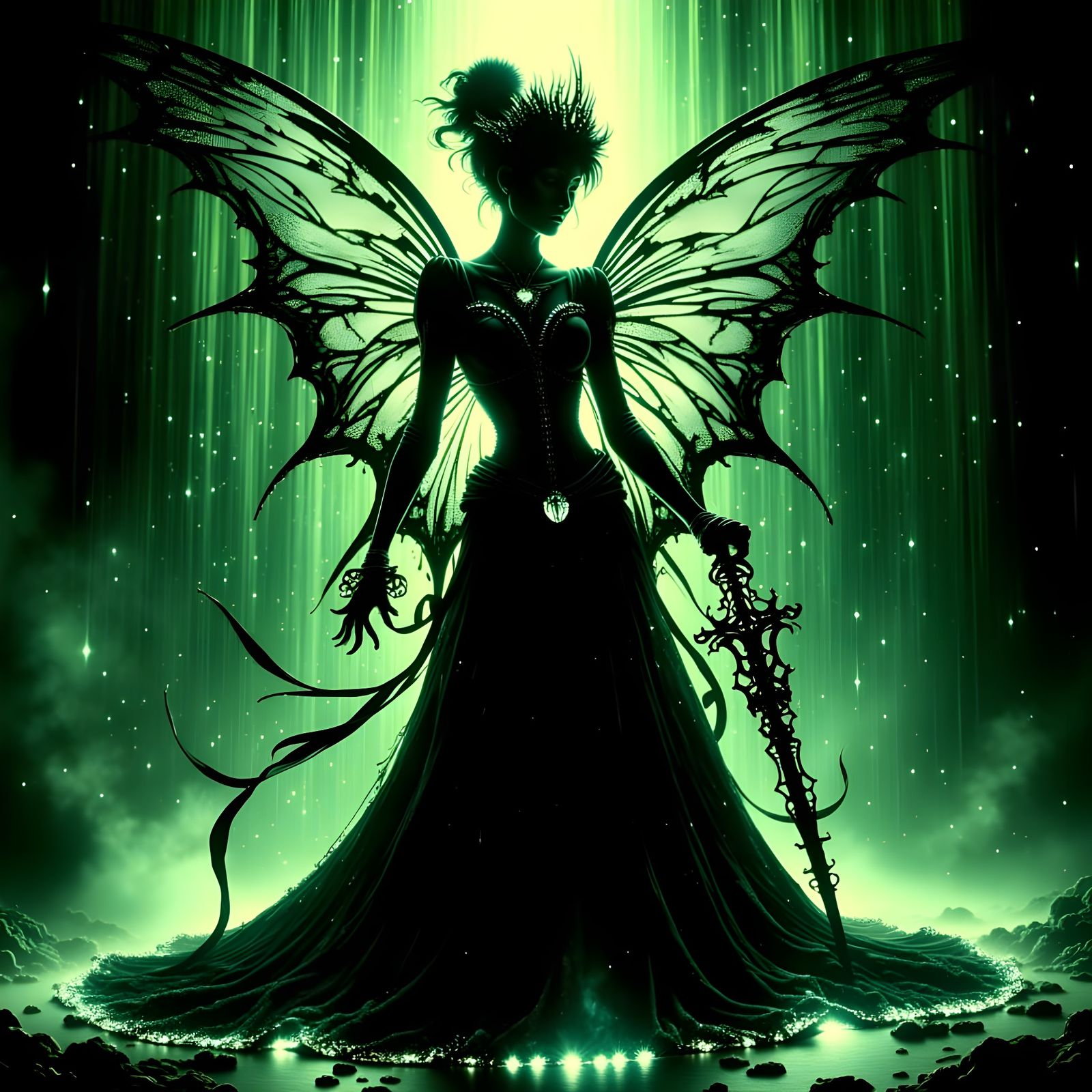 Queen of the Fae in Blacklit Glass