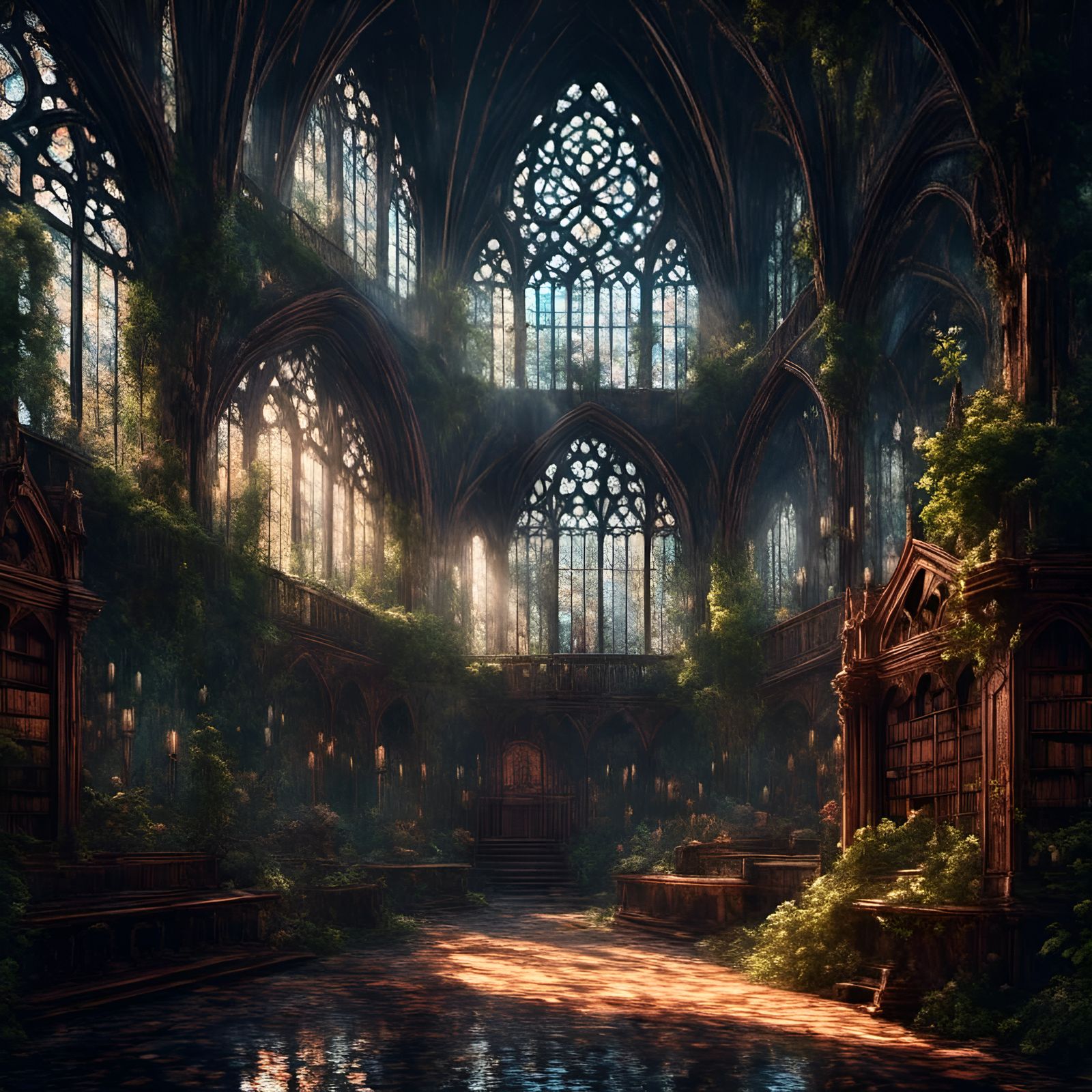 Overgrown Gothic Cathedral in 8-bit Pixel Art