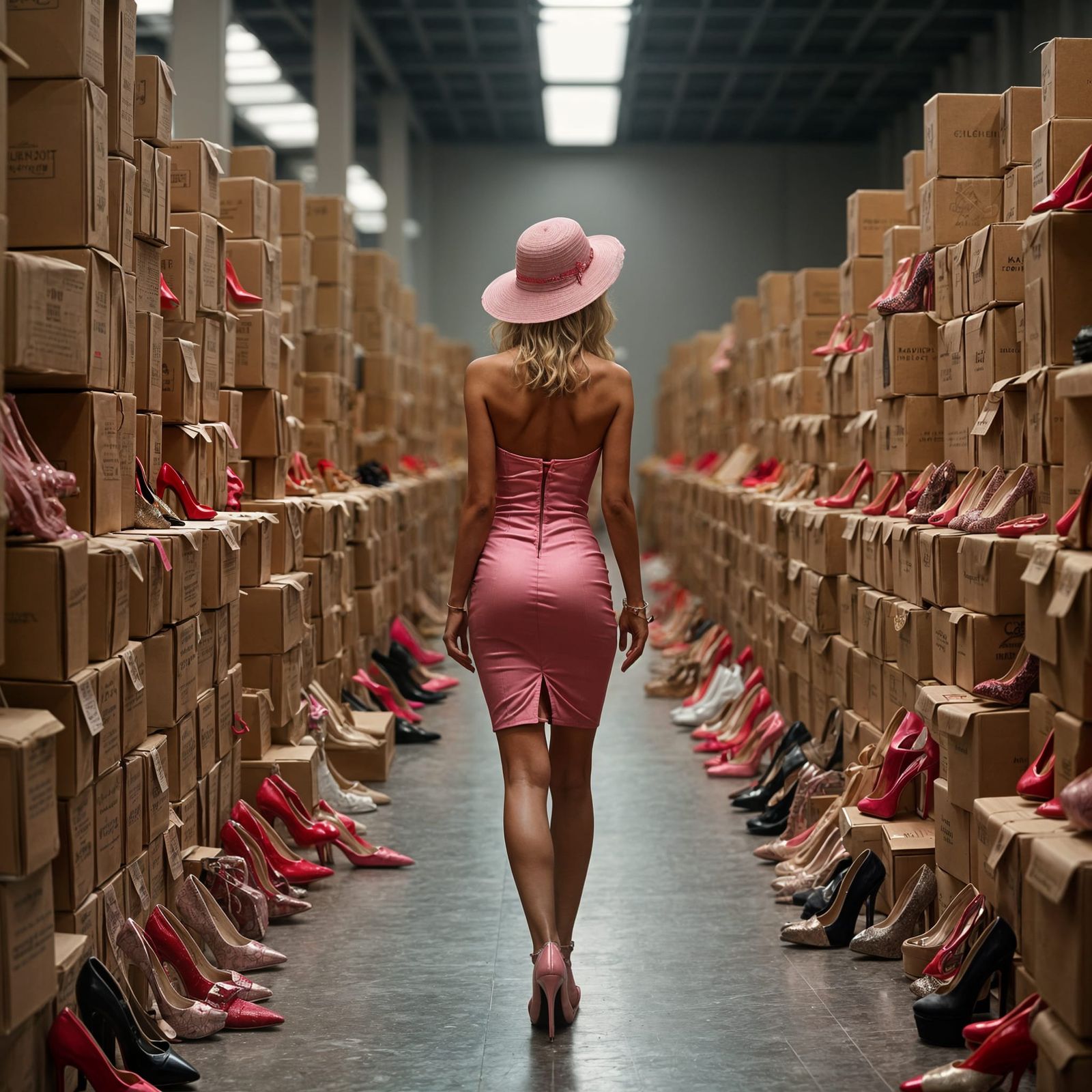 Warehouse of Fashion with Woman in Pink Corset