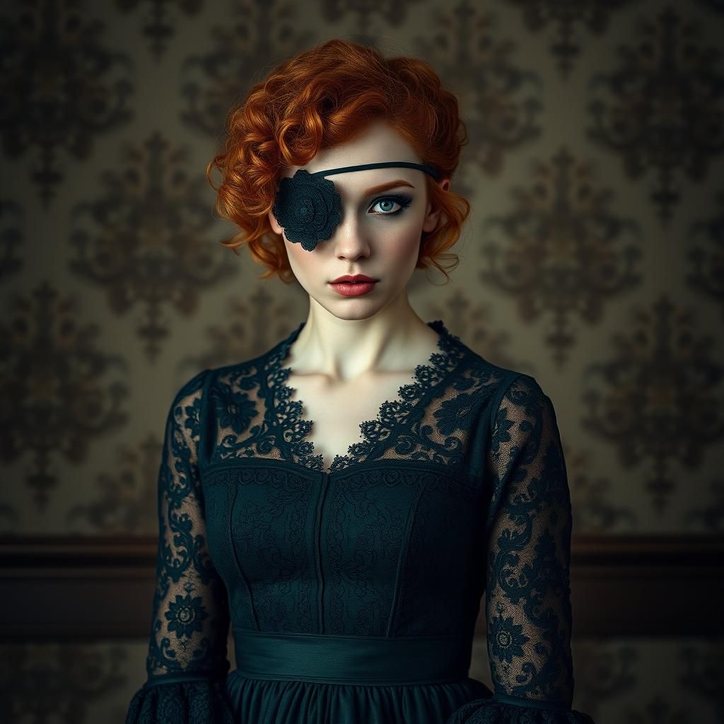 Mysterious Irish Woman in Dark Green Lace Dress