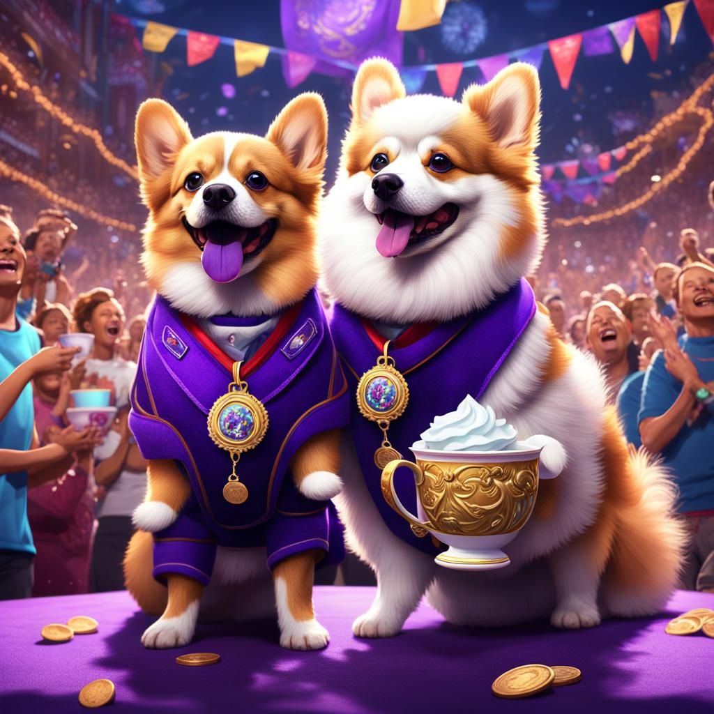 Corgi Wins! Dogs on Podium in Matte Painting