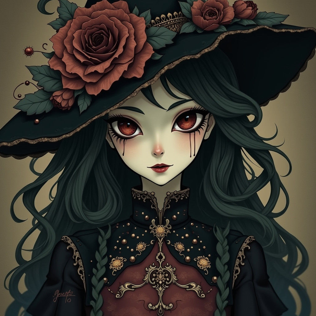 Baroque Vampire with Fractal Details in Ghibli Style