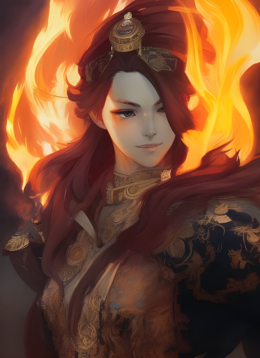 Beautiful Fire Mage Portrait in Digital Painting Style