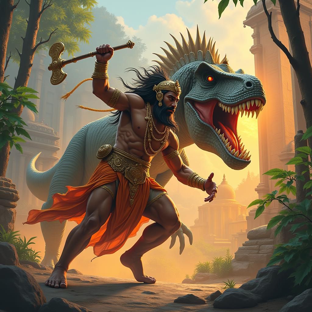 Hanuman vs T-Rex in Ancient Indian Forest