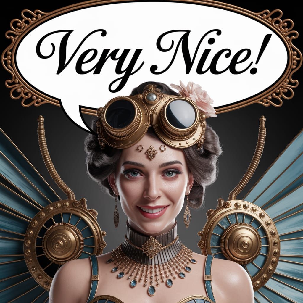 Steampunk Woman with Speech Bubble: "Very Nice!"
