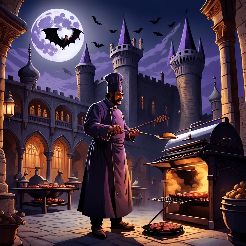Dark Fantasy Chef in Castle Courtyard