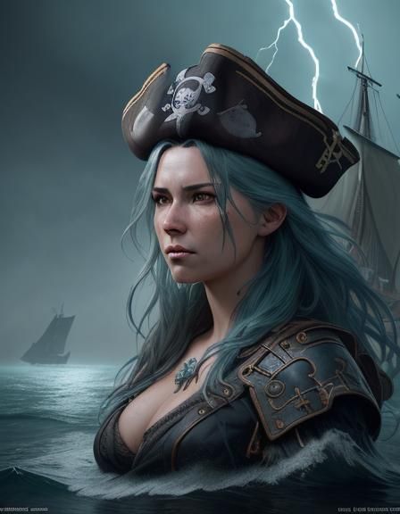 Ghostly Pirate Ship on Raging Ocean