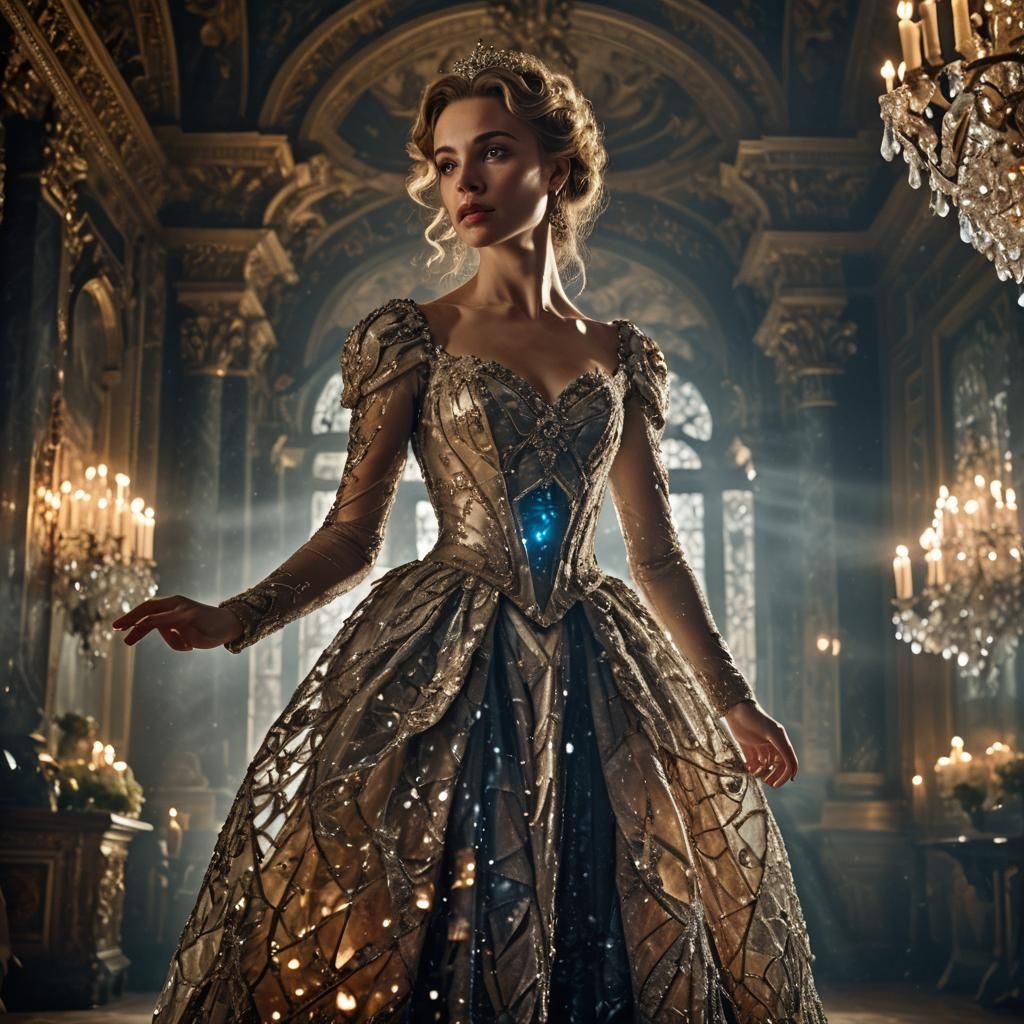 Baroque Woman in Crystal Dress in Grand Ballroom