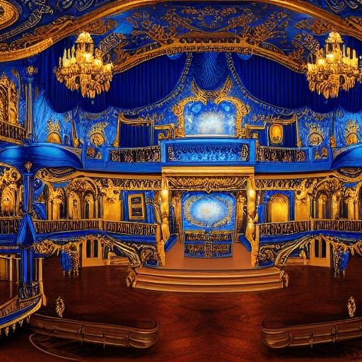 Blue Rococo Dance Hall Digital Painting