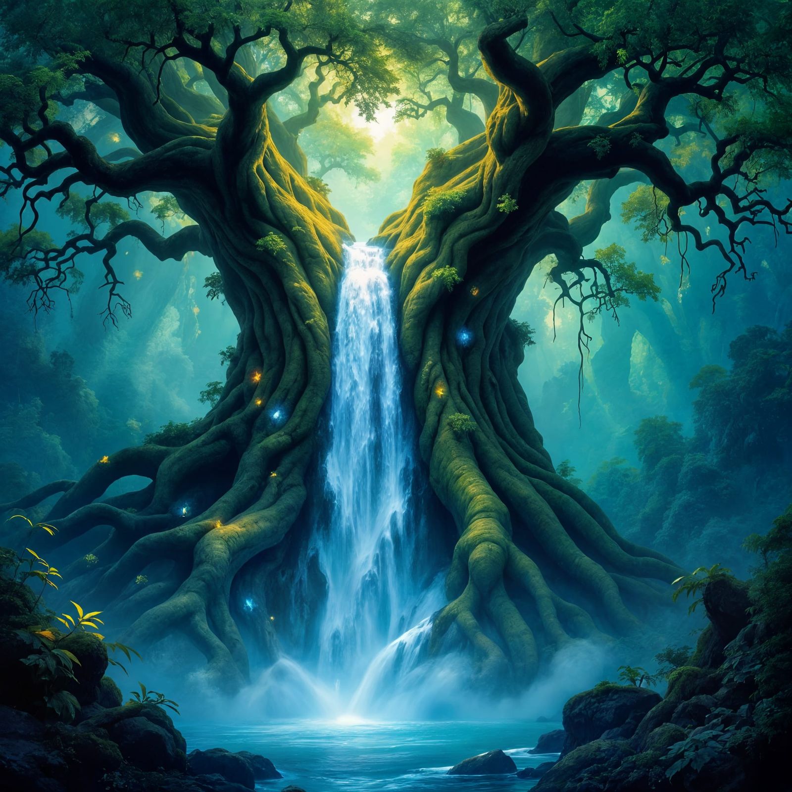 Enchanted Forest: Waterfall from Ancient Tree