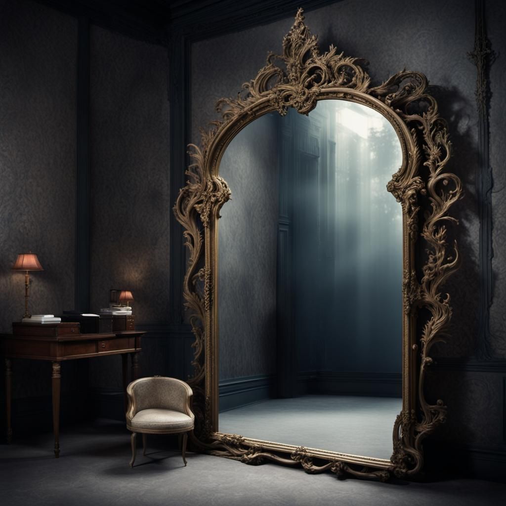 Surreal Mirror Reflecting Dreams and Fears