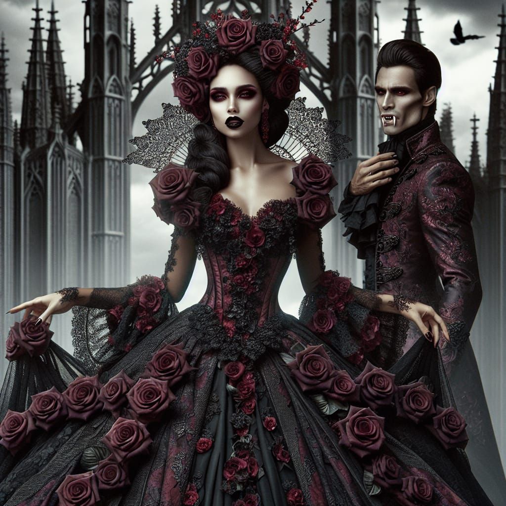 Elegant Vampire Queen in Gothic Cathedral