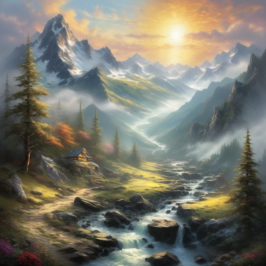 Abstract Mountain Sunrise in Contemporary Style