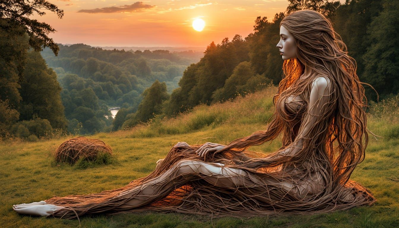 Bio Art Collage: Woman with Sunset and Mythical Creatures