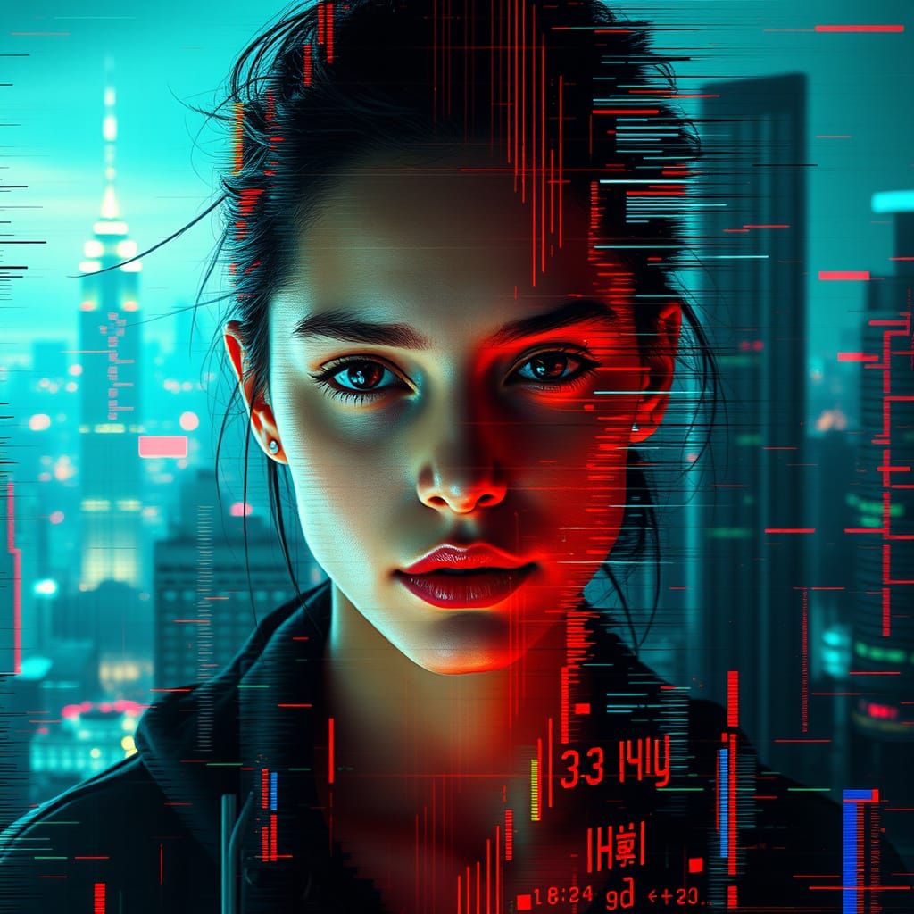 Glitchcore Portrait: Figure Dissolving into Digital Static