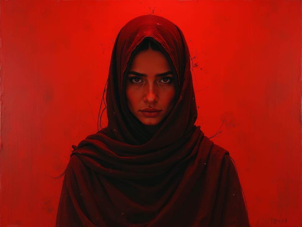 Monochromatic Red Portrait of Palestinian Woman