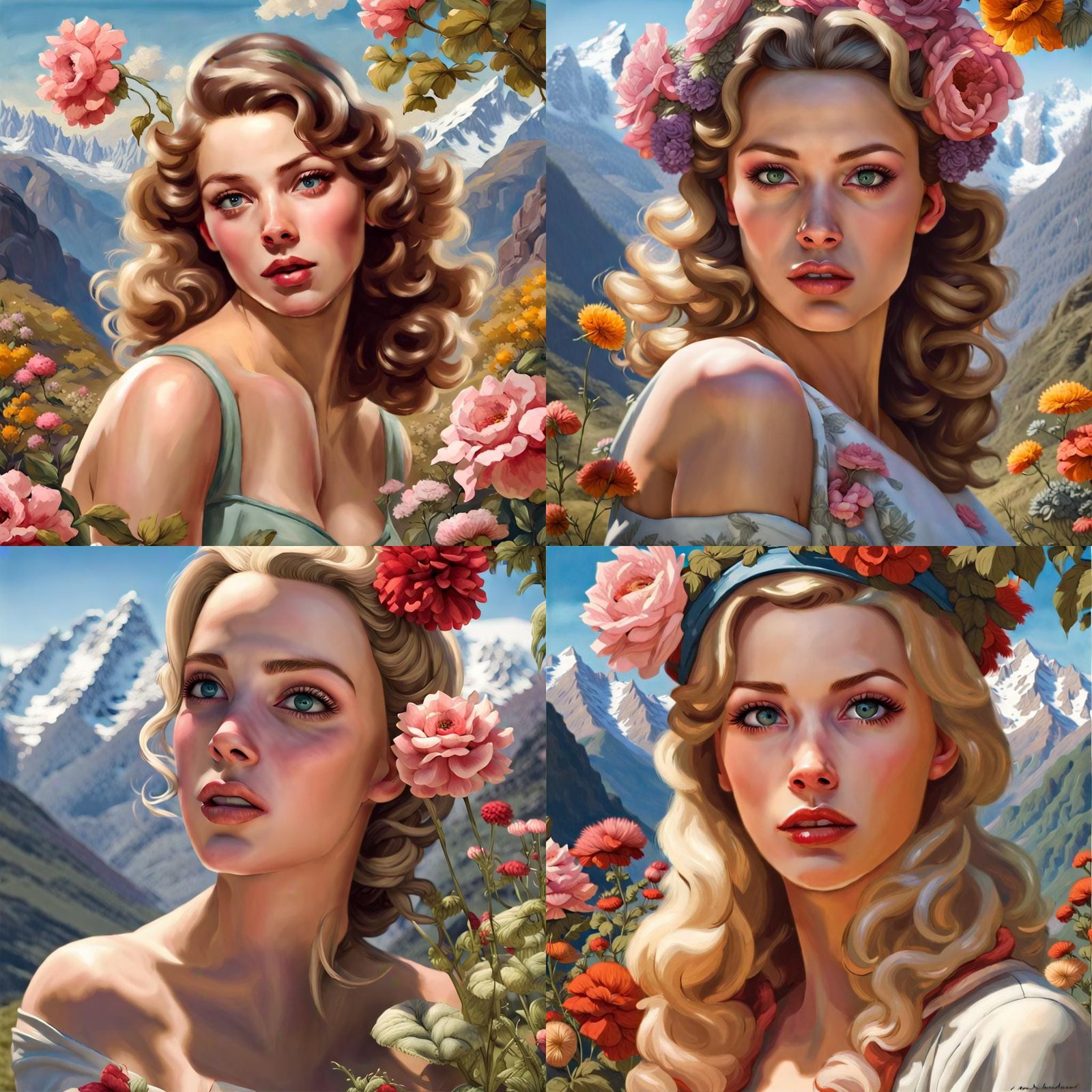 Andes Mountains Flower Garden in Pin-Up Style