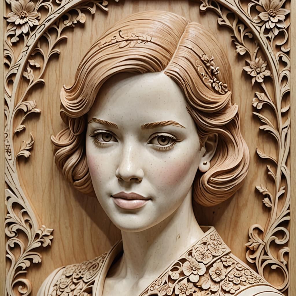 White Wood Carving of a Young Woman