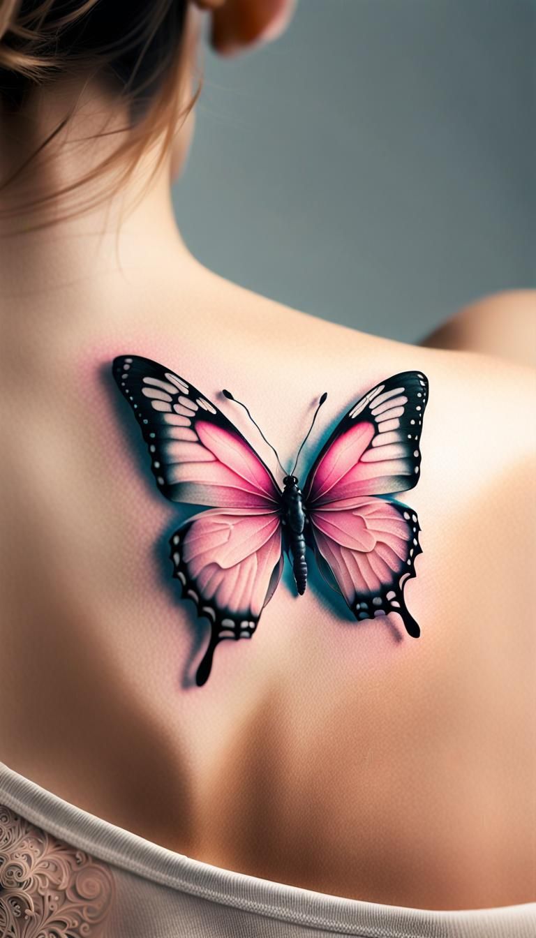 A beautiful stunning small pink butterfly tattoo  on the low...