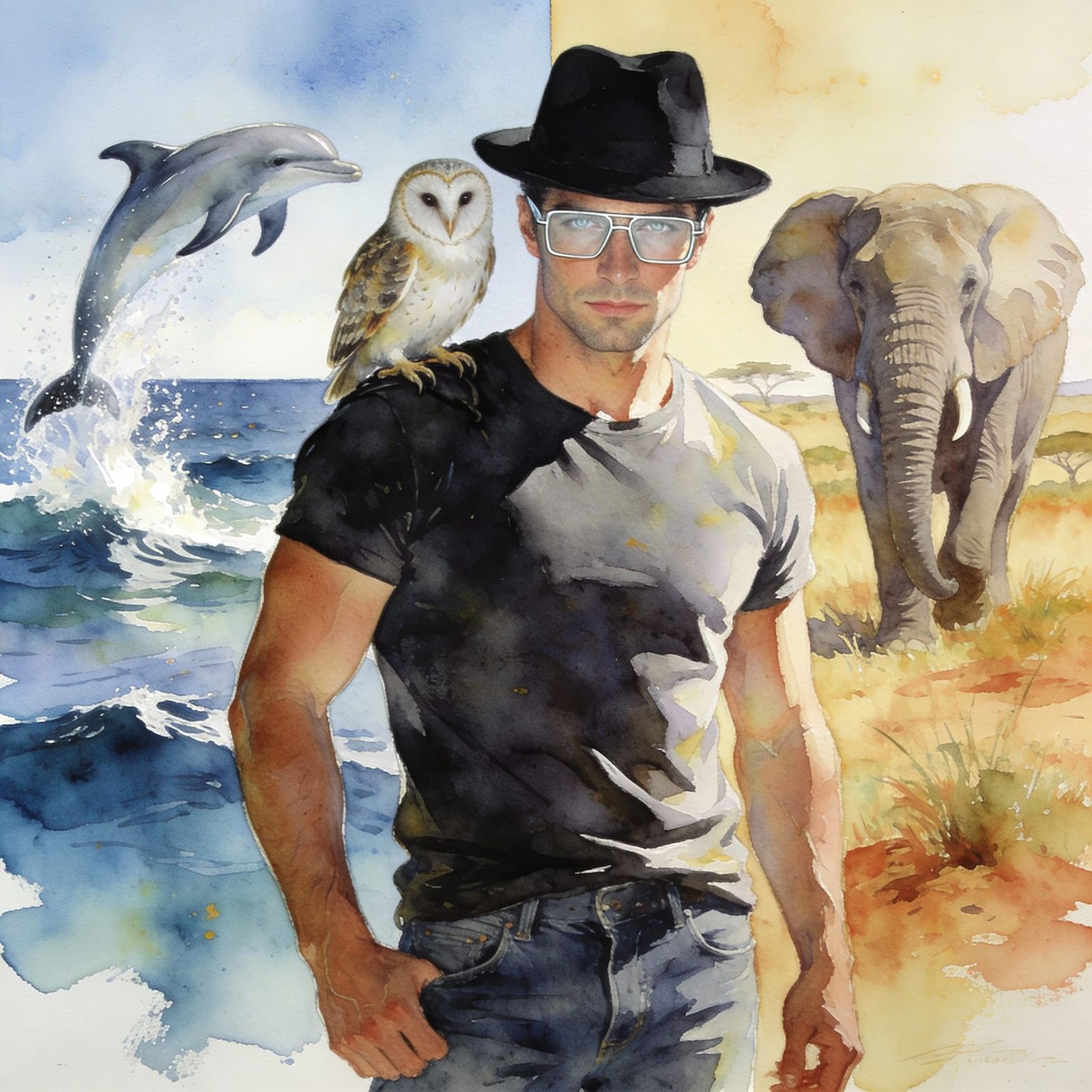 Man with Animals in Jose Royo Style
