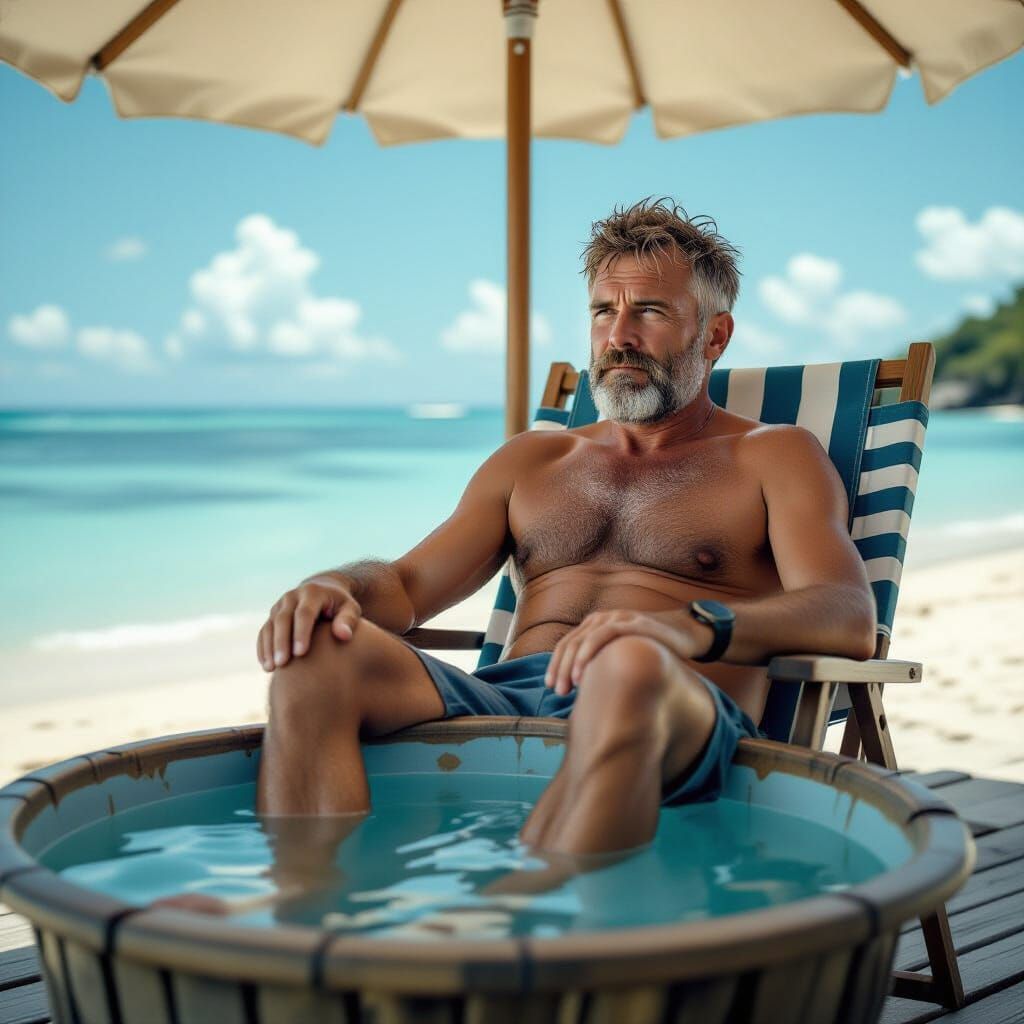Geologist Soaking Feet on Scorching Hot Day