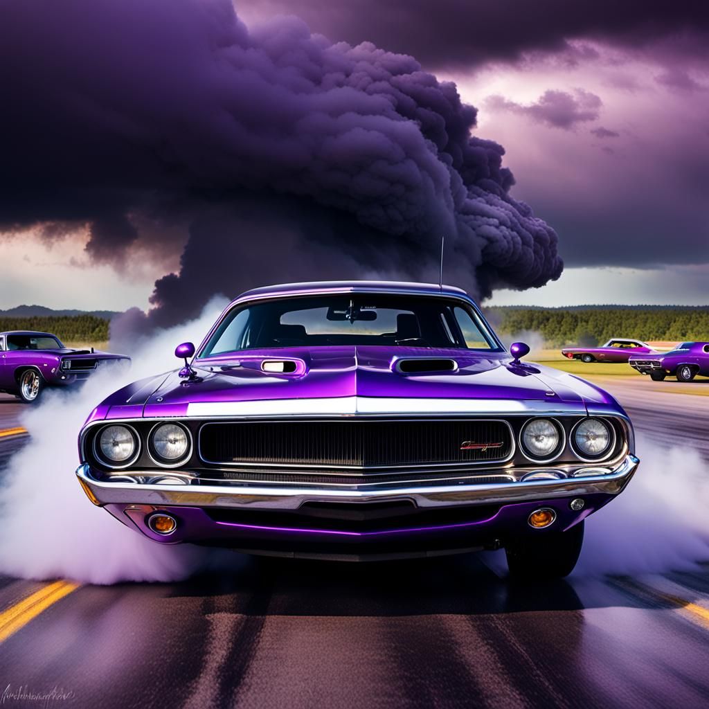 Purple Mopar Hot Rod Burnout: High-Energy Automotive Art