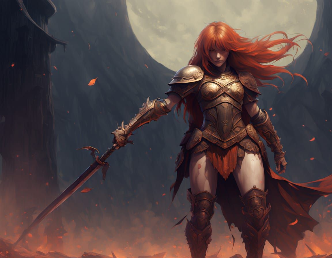 Malenia Walks a Foggy Battlefield: Dark Fantasy Art