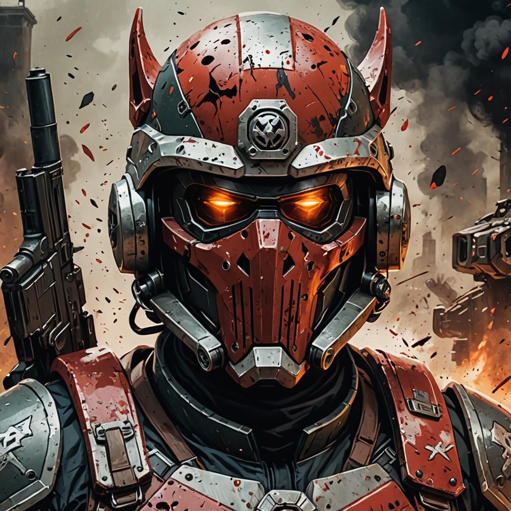 Helmeted Gunslinger in Comic Book Style