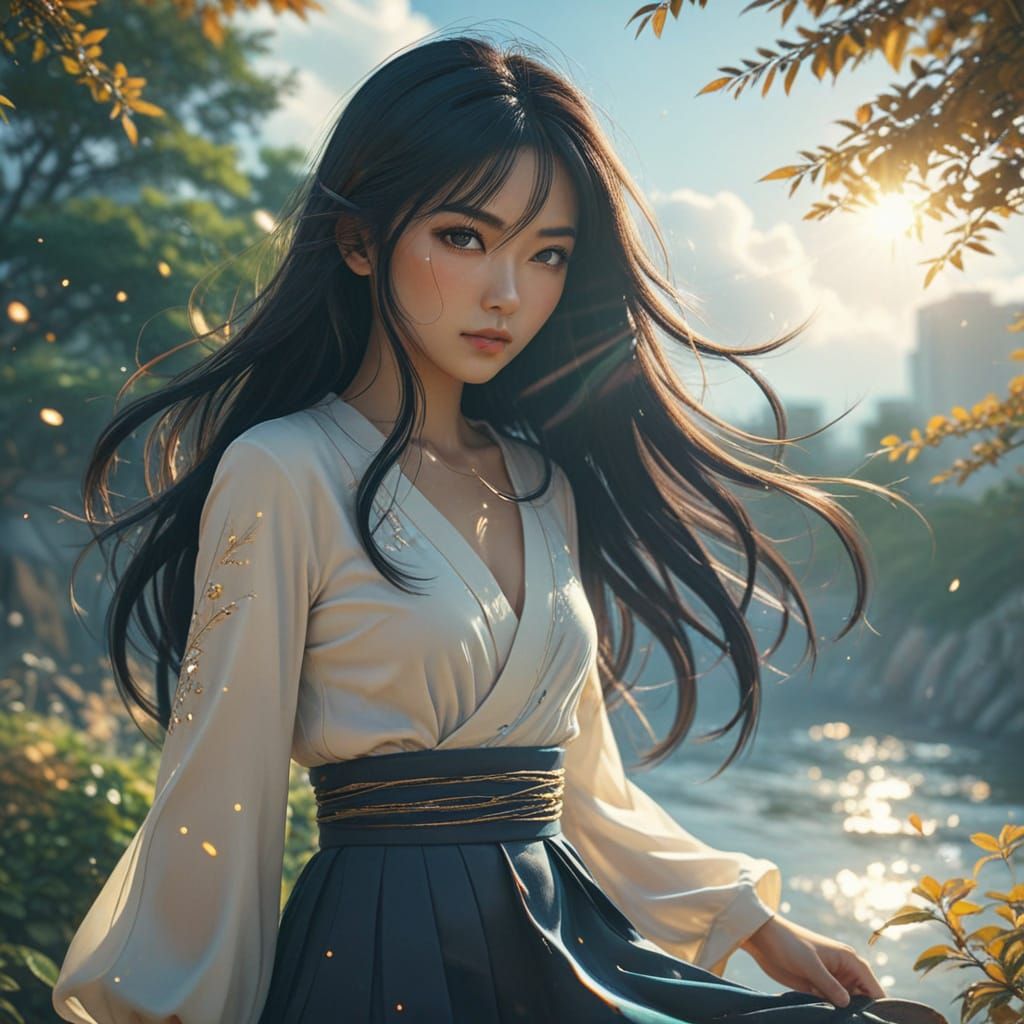 Vibrant Anime-Inspired Portrait of a Japanese Beauty