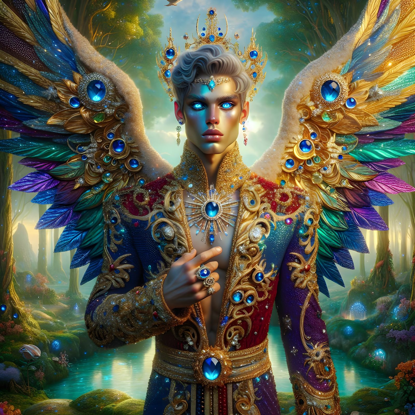 Sapphire-Eyed Cherub Radiates Divine Light in Paradise