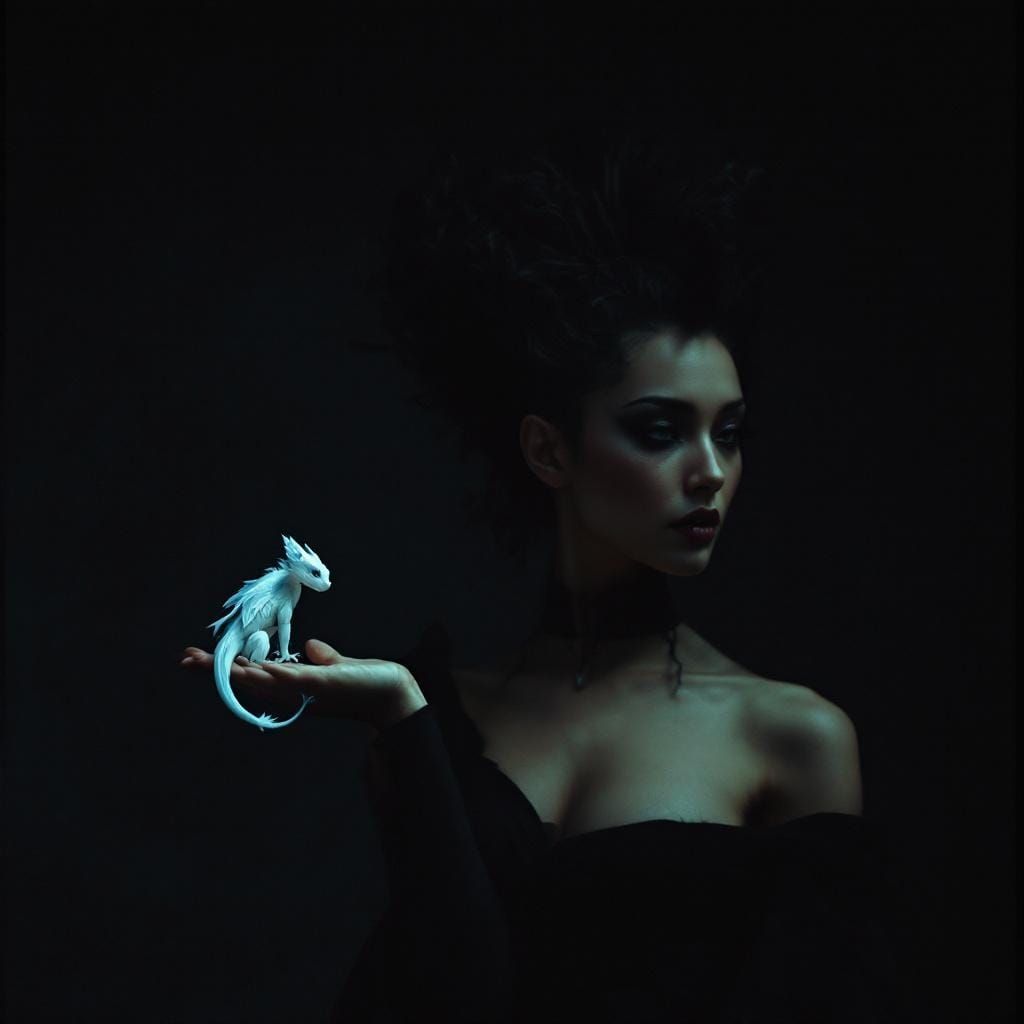 Stylized Woman with Dragon in Cinematic Film Style