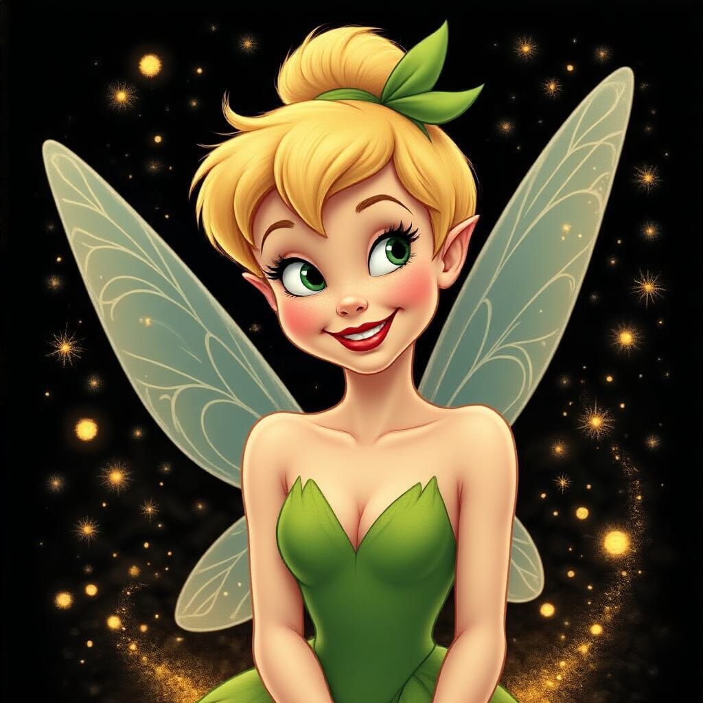 Tinkerbell with Golden Magic in Whimsical Disney Style