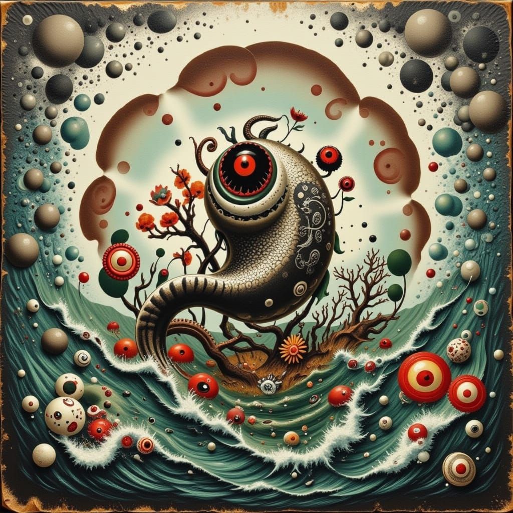 Mysterious Kraken Emerging from Coffee-Stained Waters