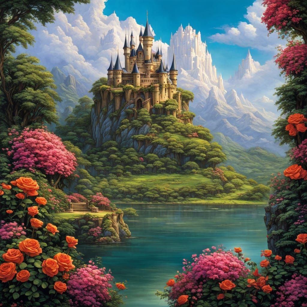 Floating Island Castle with Roses