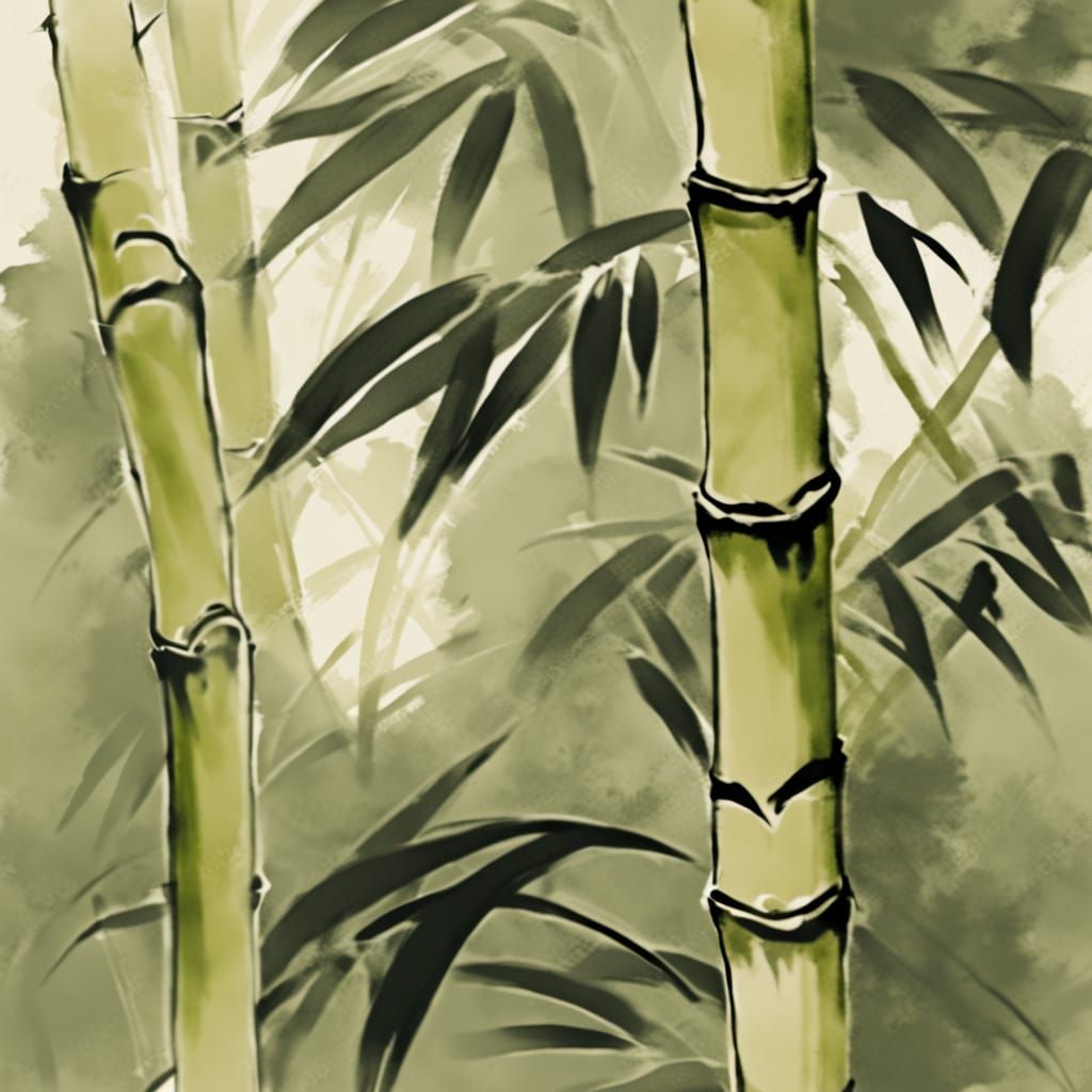 Serene Bamboo Garden in Sumi-e Style