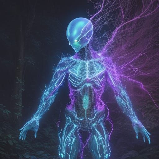 Alien in Forest: Kirlian Photography with Red Sparks