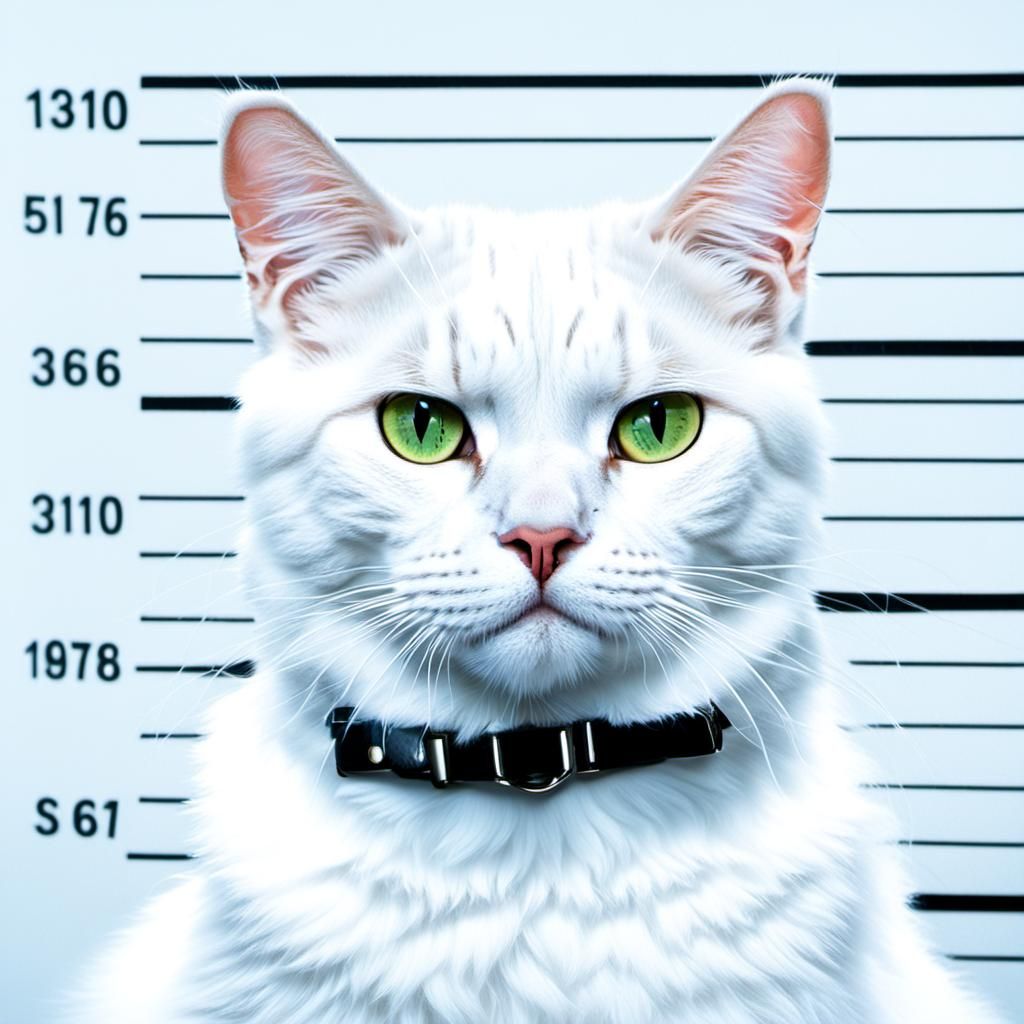 Smug White Cat Mugshot