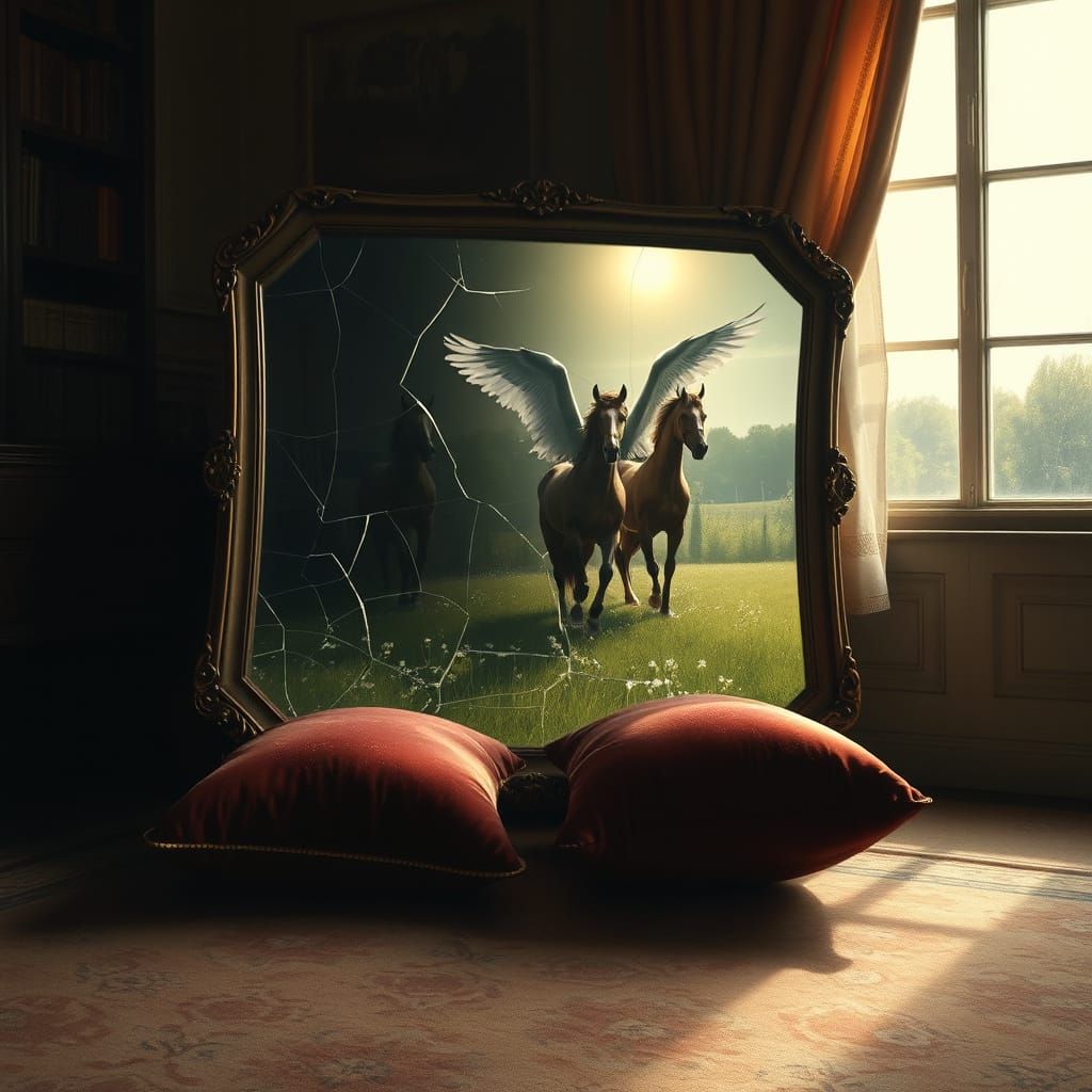 Antique Mirror Portal to Winged Horse Meadow