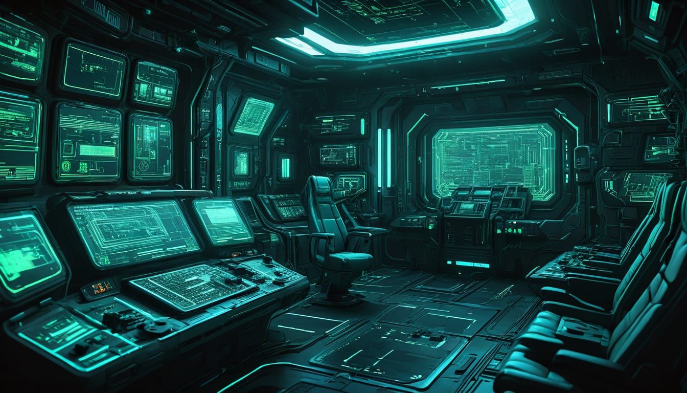 Retro-Futuristic Spaceship Command Bridge