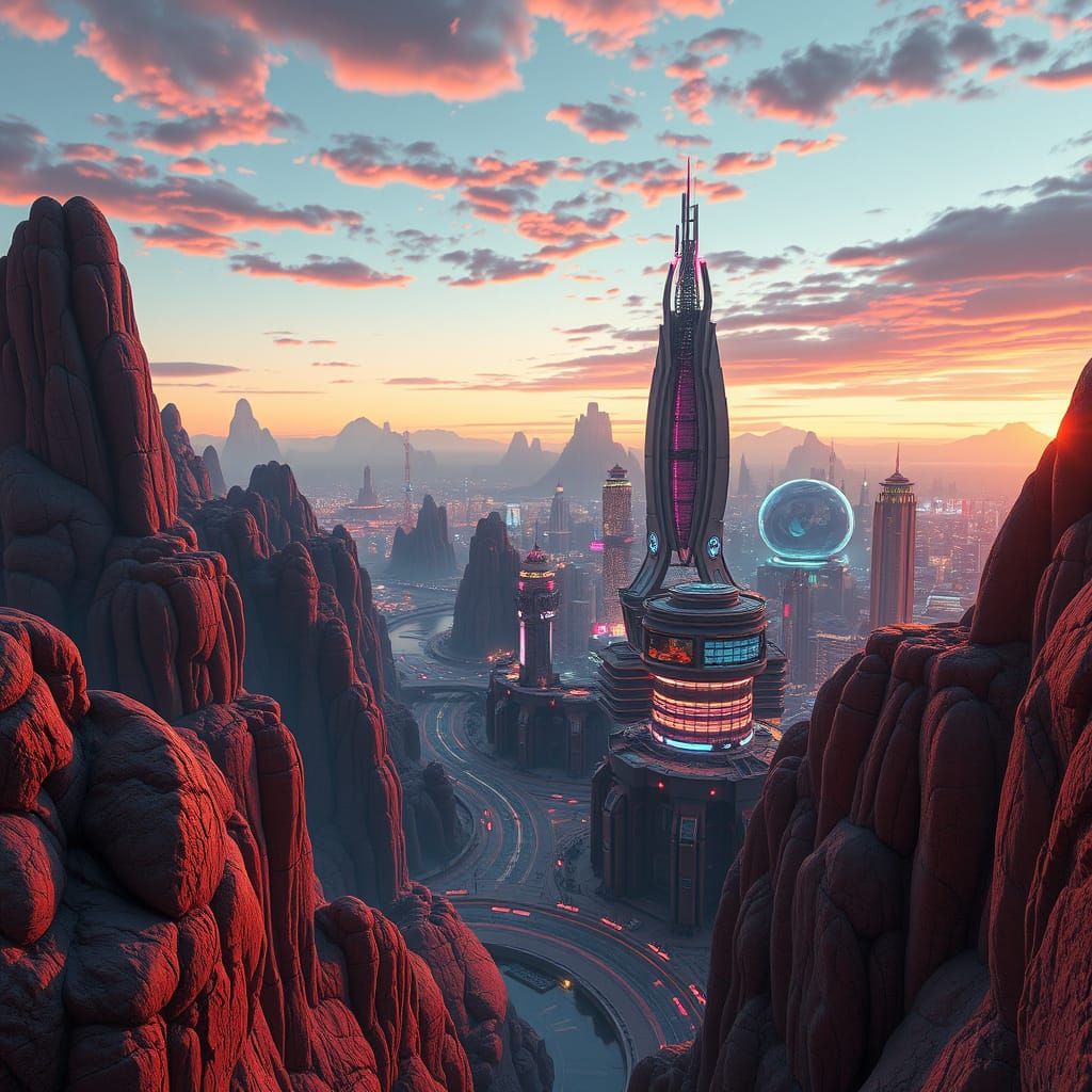 Futuristic Cityscape in Vibrant Neon Colors