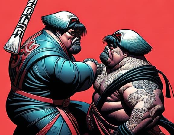 Sumo Pugs Face-Off: Intricate Comic Book Art