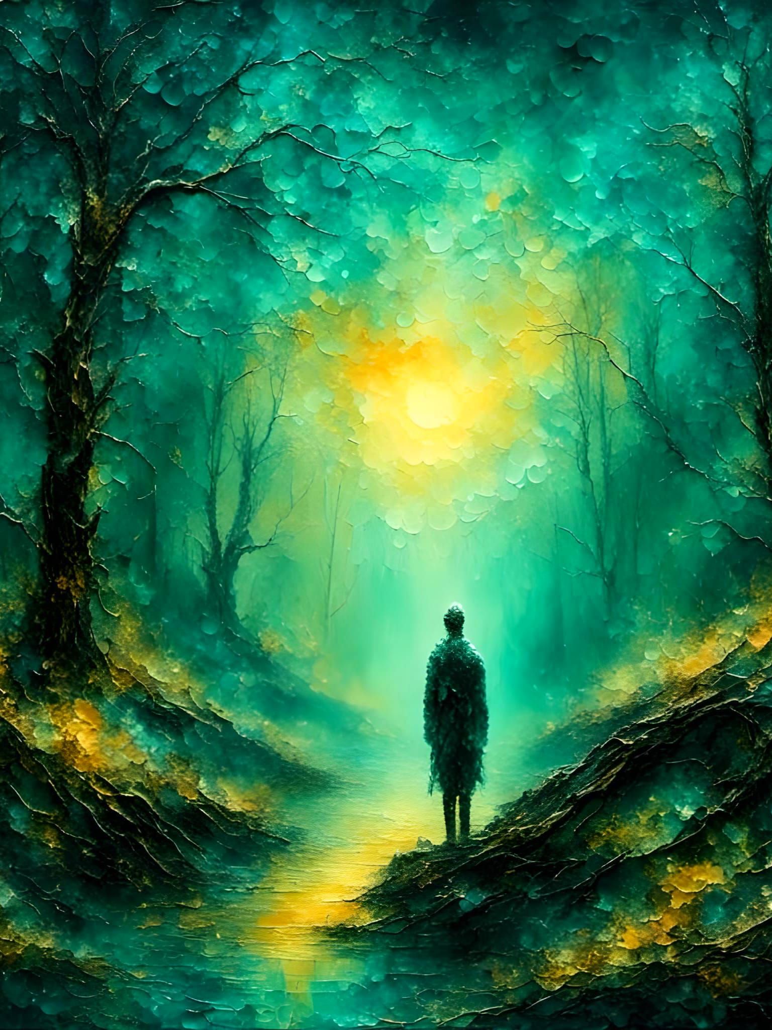 Ethereal Fantasy Landscape in Alcohol Ink Style