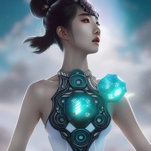 Dice Maiden Portrait in Photorealistic Manhwa Style