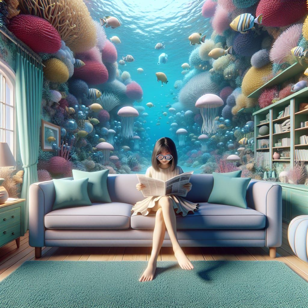 Underwater Living Room: Whimsical Surreal Fantasy