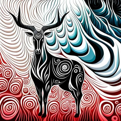 Detailed Texas Longhorn with Abstract Fractal Design