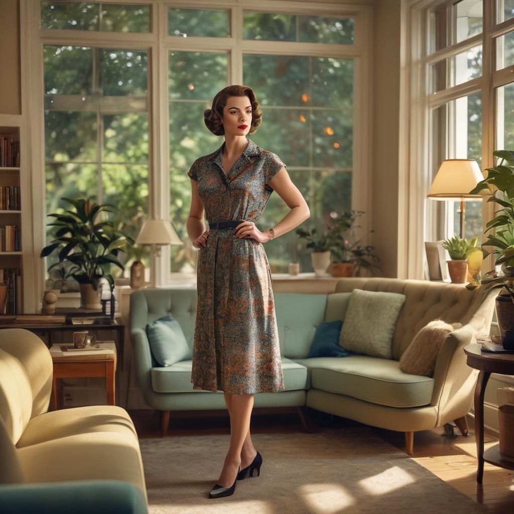 1950s Woman Models Vintage Fashion in Mid-Century Photo