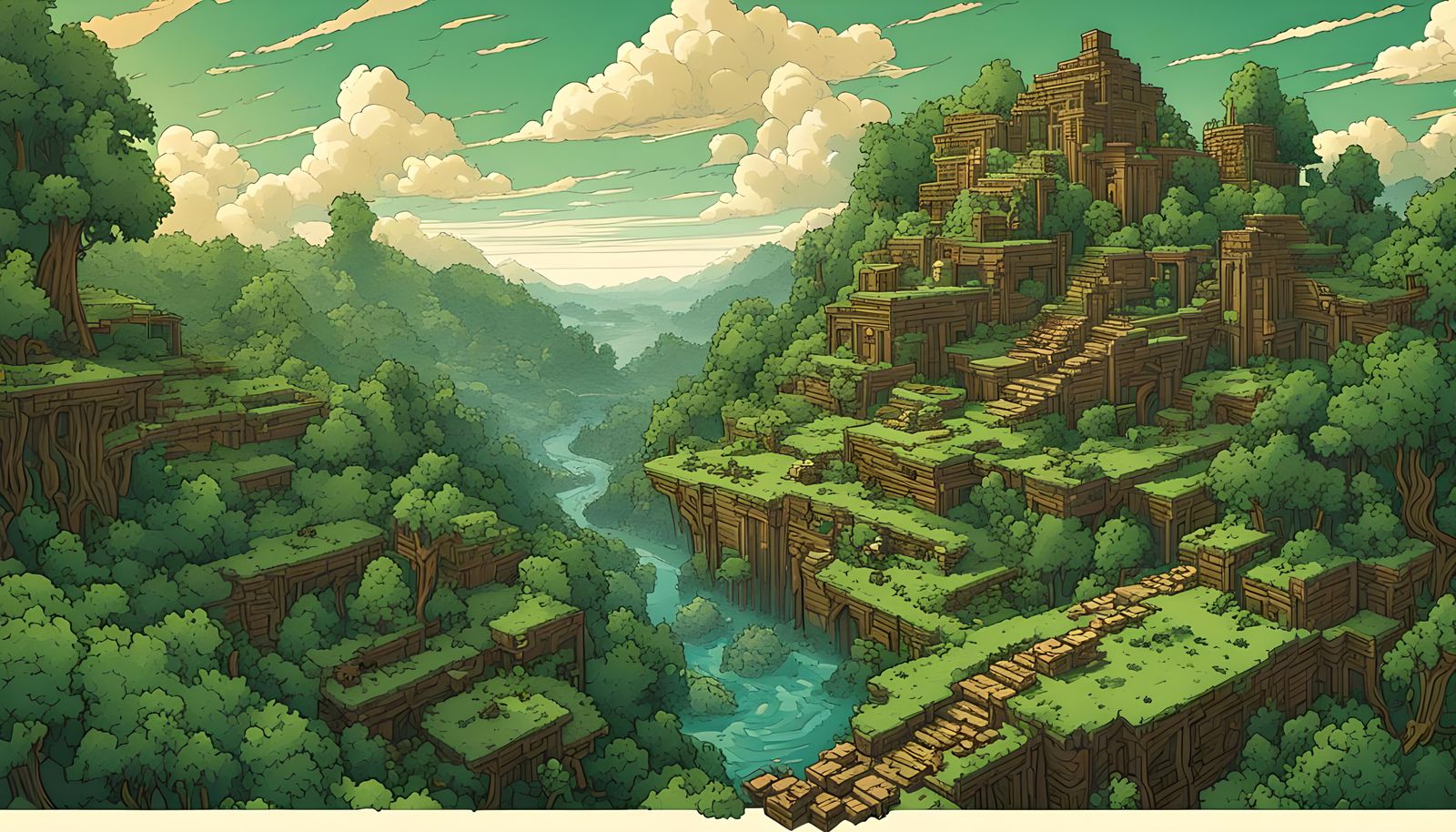Minecraft Landscape in Comic Book Art Style